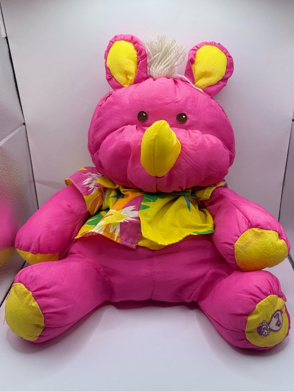 Vintage Fisher Price Pink Puffalump Rhino Stuffed Animal Plush Parachute Plush
